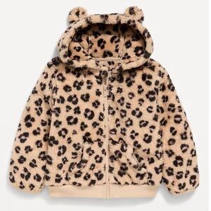 Cheetah Print Full Zip Fleece Hoodie with Ears Front Pockets Size 12-18 Months